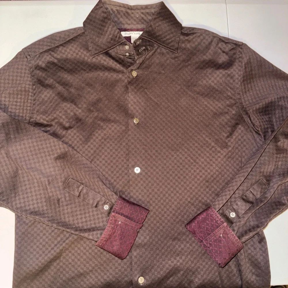 Banana Republic Textured Button Down Shirt Brown Small Geometric Long Sleeve